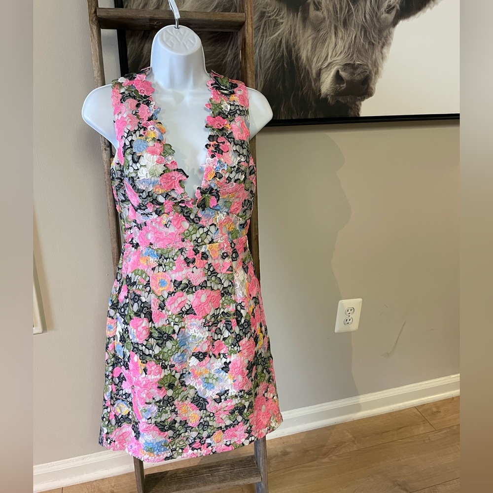 French Connection Floral Flowers Appliqué Embellished Dress